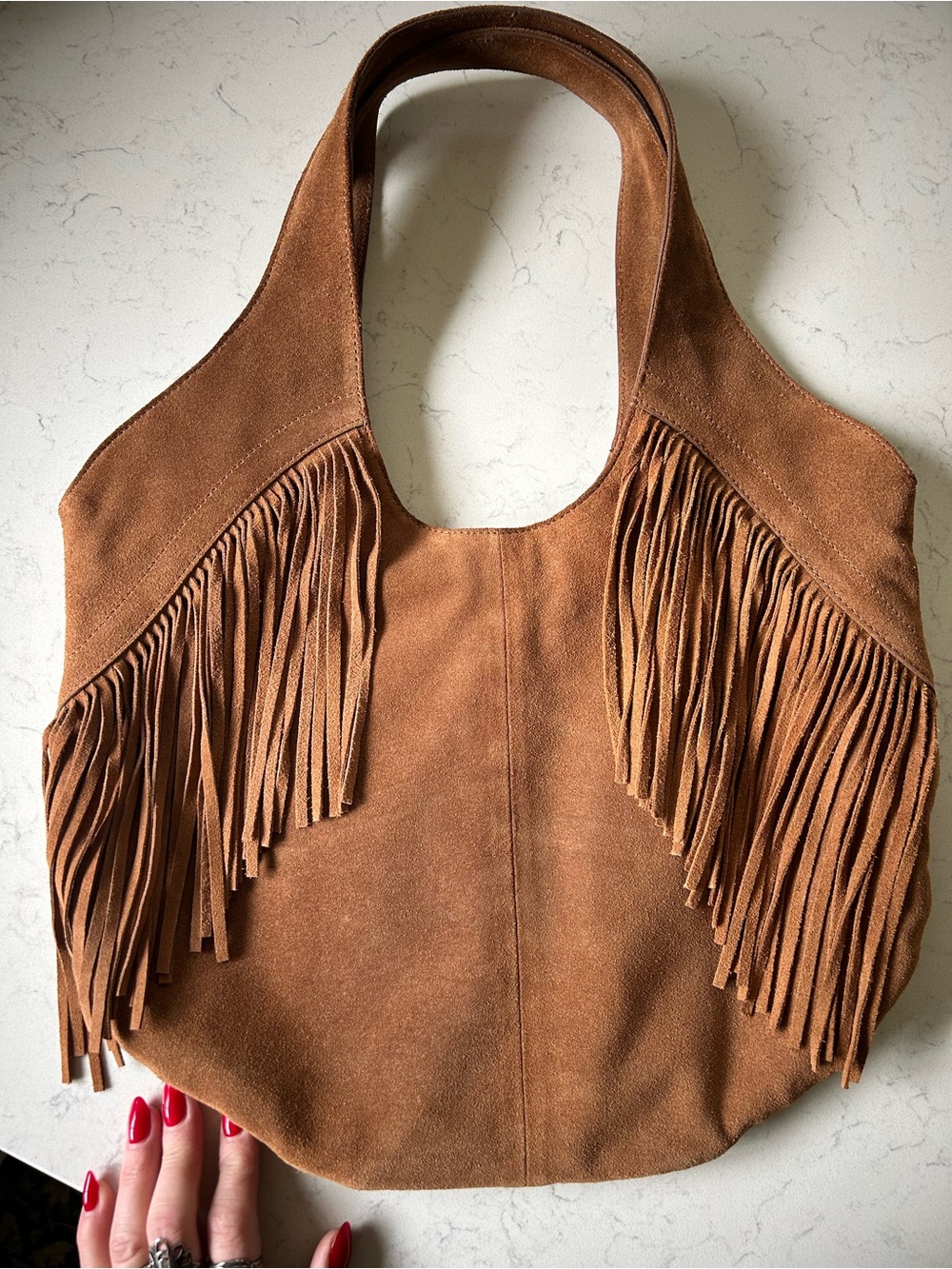 🍀Lucky Brand Nyra Suede Leather Fringe Tote Shoulder Bag in Rust Brown - Picture 2 of 16